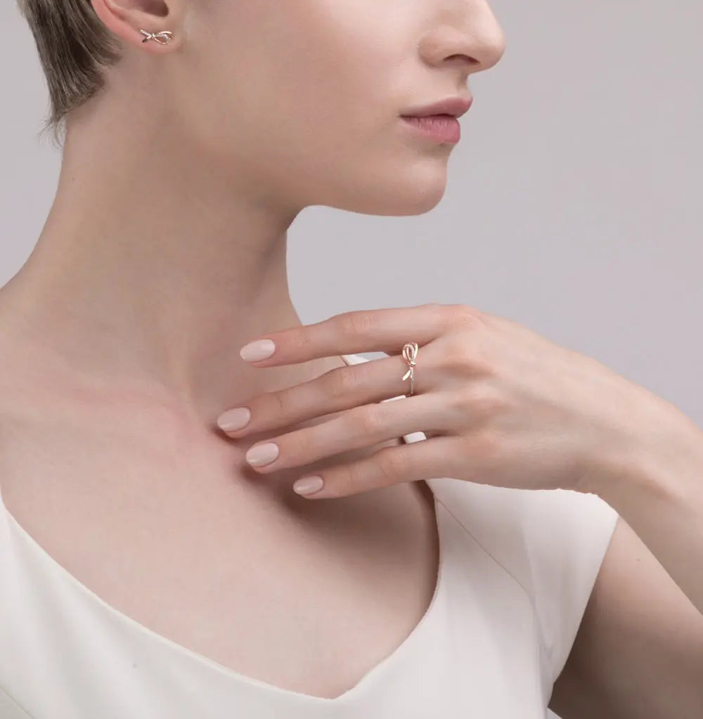 Rose Gold Unique design Studs with screws earrings with diamonds Cushionblue