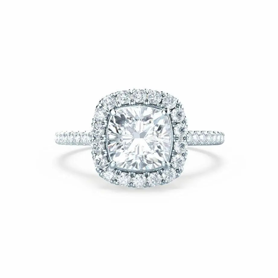 Cushion cut Natural Diamond Platinum Halo Ring - cushionblue