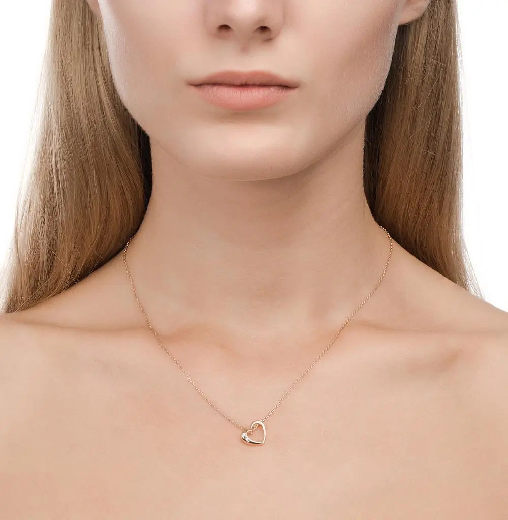 Rose Gold Heart pendant necklace with diamond - cushionblue