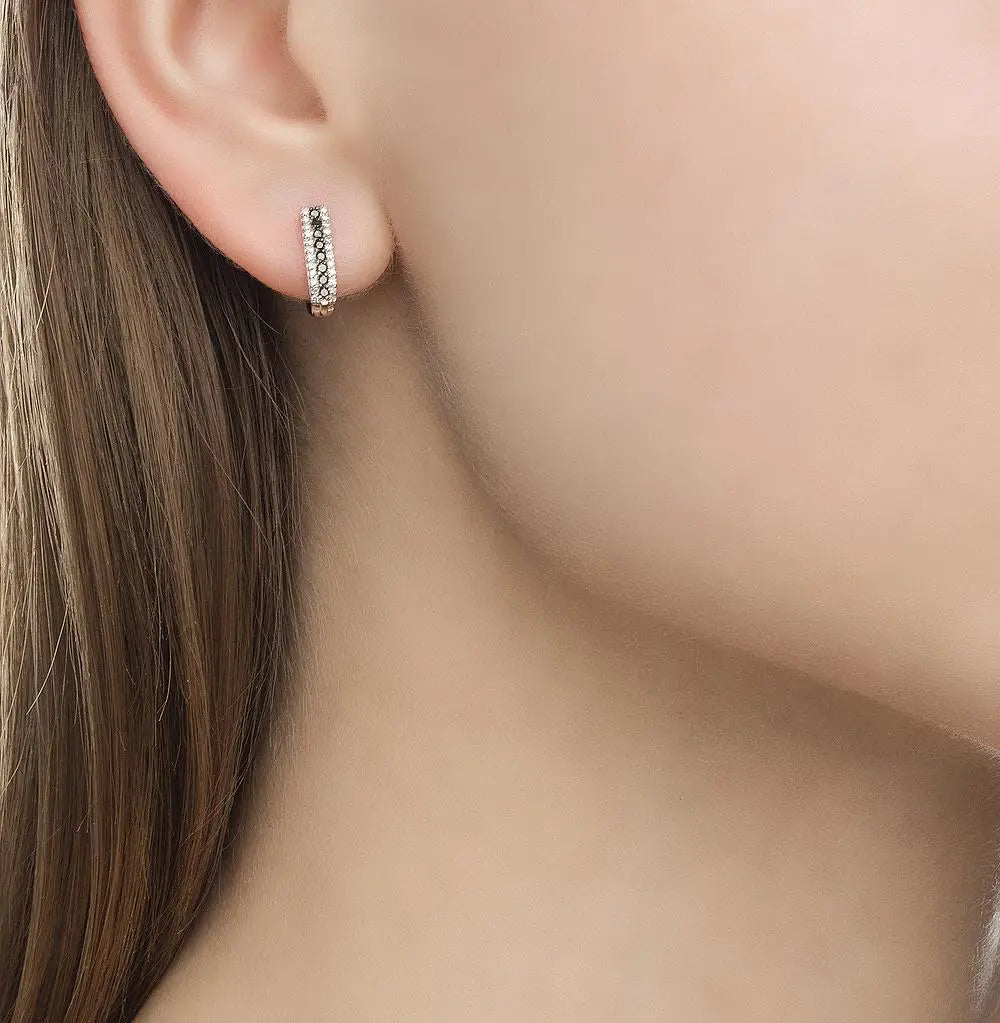 Rose Gold Latch back earrings with Black diamonds - cushionblue