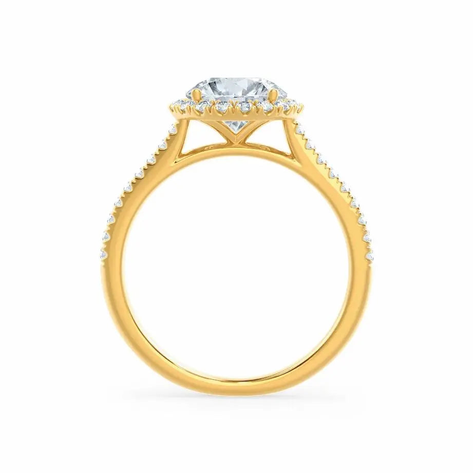 Round cut Natural Diamond Yellow Gold Petite Halo Ring - cushionblue