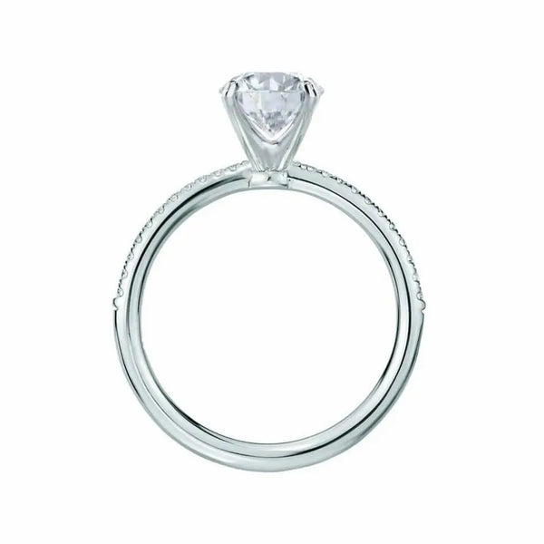 Round Cut Natural Diamond White Gold Petite Pave Shoulder Set Ring - cushionblue