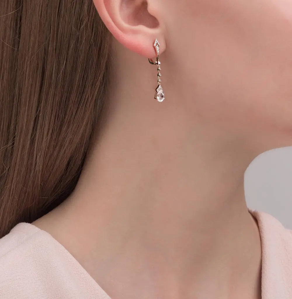 Rose Gold Latch back earrings with Colorless Topaz diamonds - cushionblue