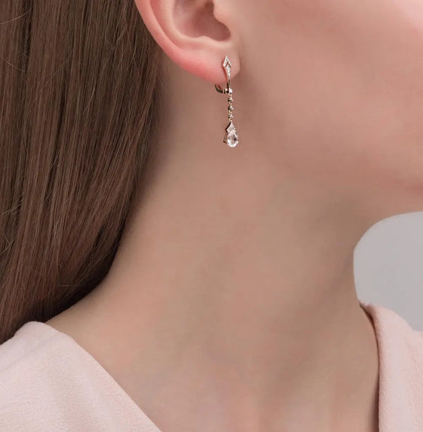 Rose Gold Latch back earrings with Colorless Topaz diamonds - cushionblue