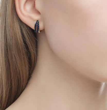 Rose Gold Latch back earrings with Sapphires and diamonds - cushionblue