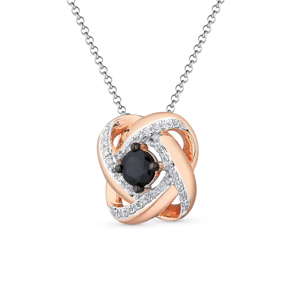 Rose Gold pendant necklace with Round cut sapphires and diamonds - cushionblue