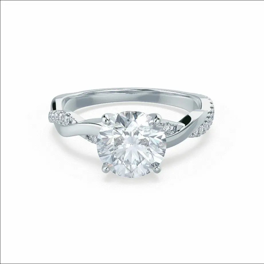 Round Brilliant Cut White Gold Twist Bridal Set Ring - cushionblue