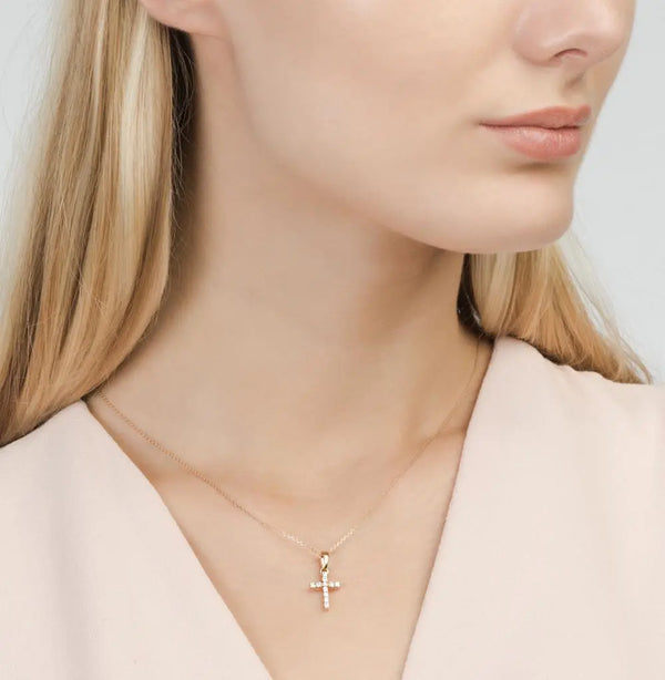 Diamonds With Rose Gold Cross pendant necklace - cushionblue