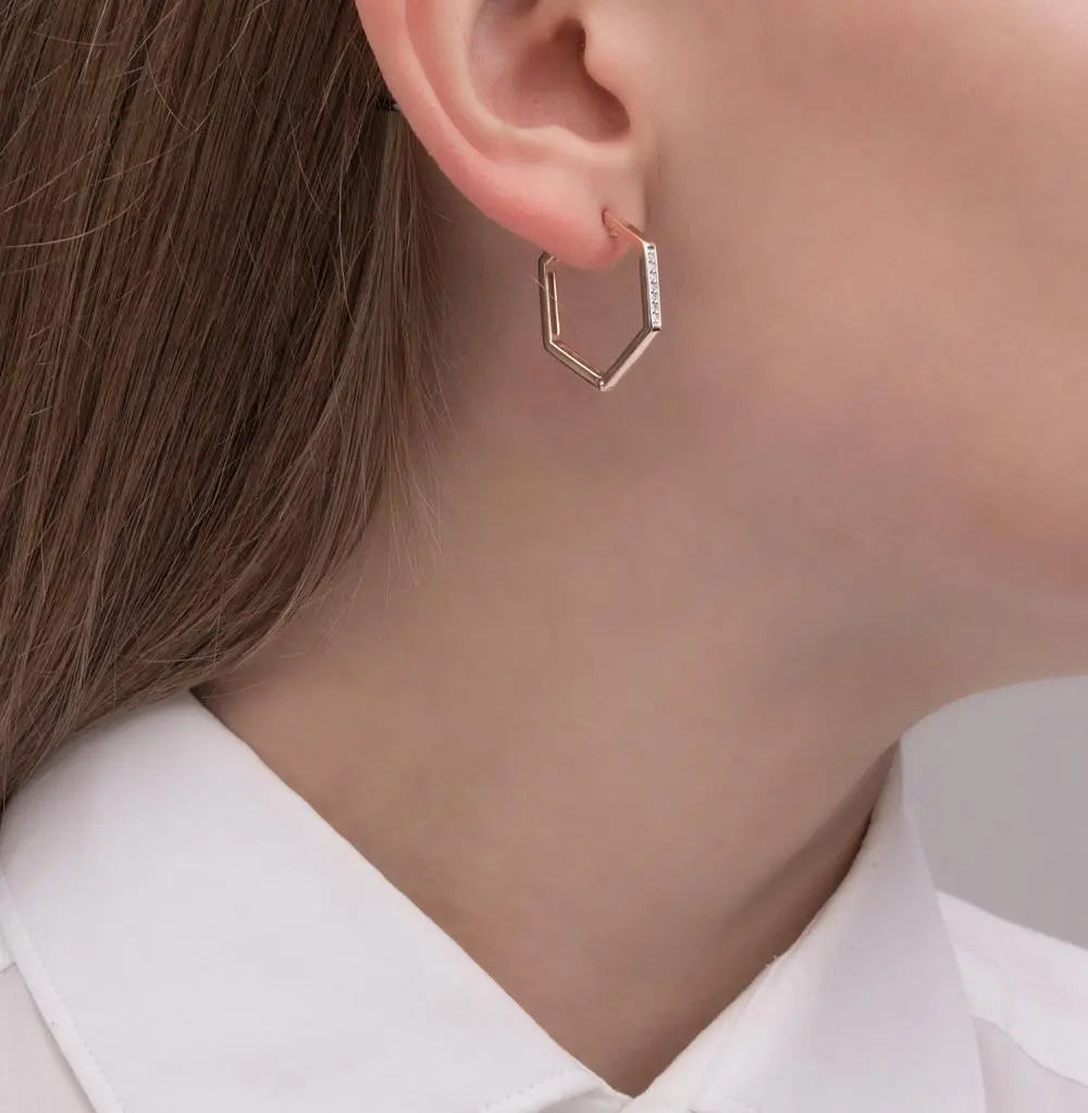 Rose Gold Huggie earrings with diamonds(0.06 ct) - cushionblue