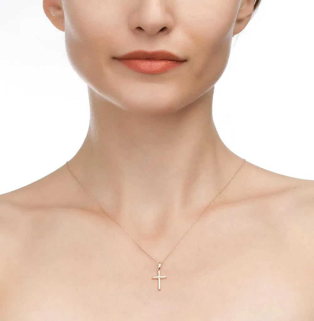 Rose Gold Cross pendant necklace with diamonds - cushionblue