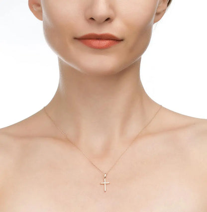 Rose Gold Cross pendant necklace with diamonds - cushionblue