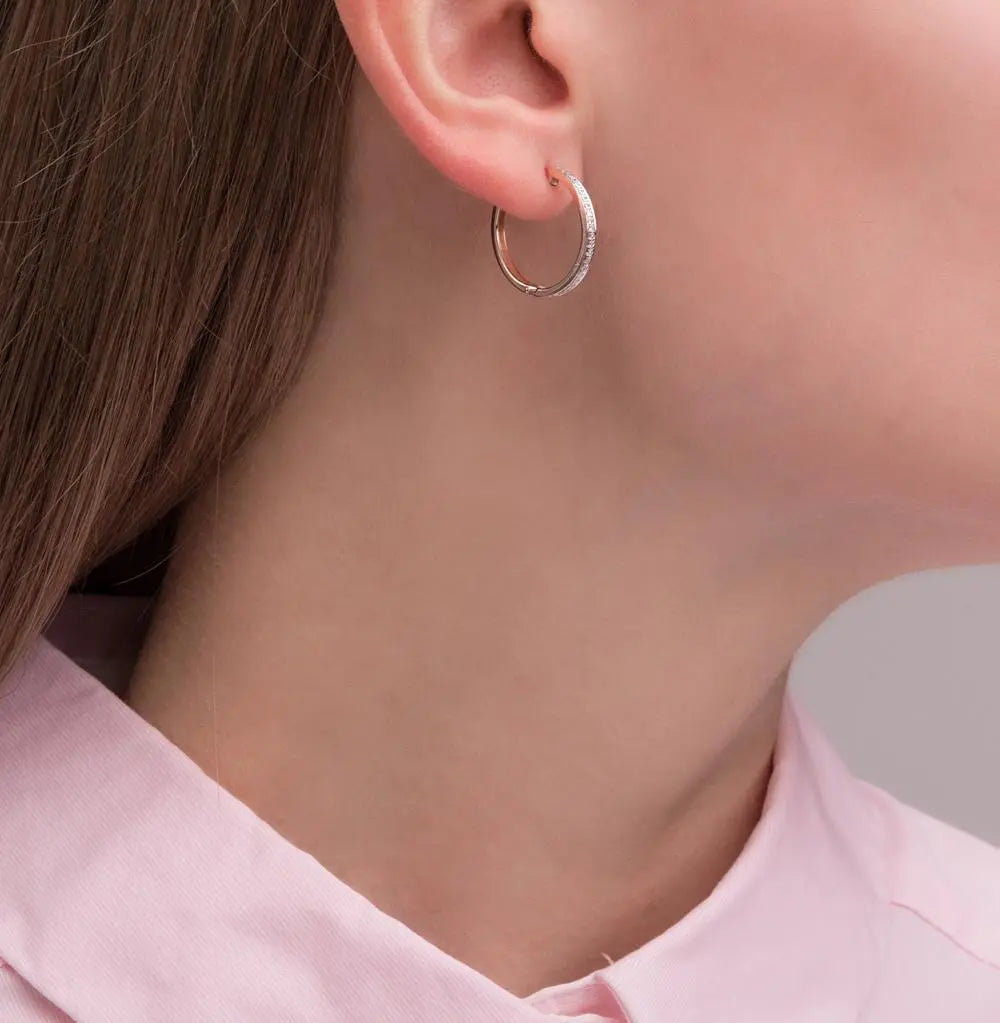 Rose Gold Huggie earrings with diamonds(0.13 ct) - cushionblue
