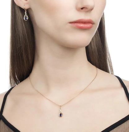 Rose Gold Latch back earrings with Synthetic Sapphires and diamonds - cushionblue