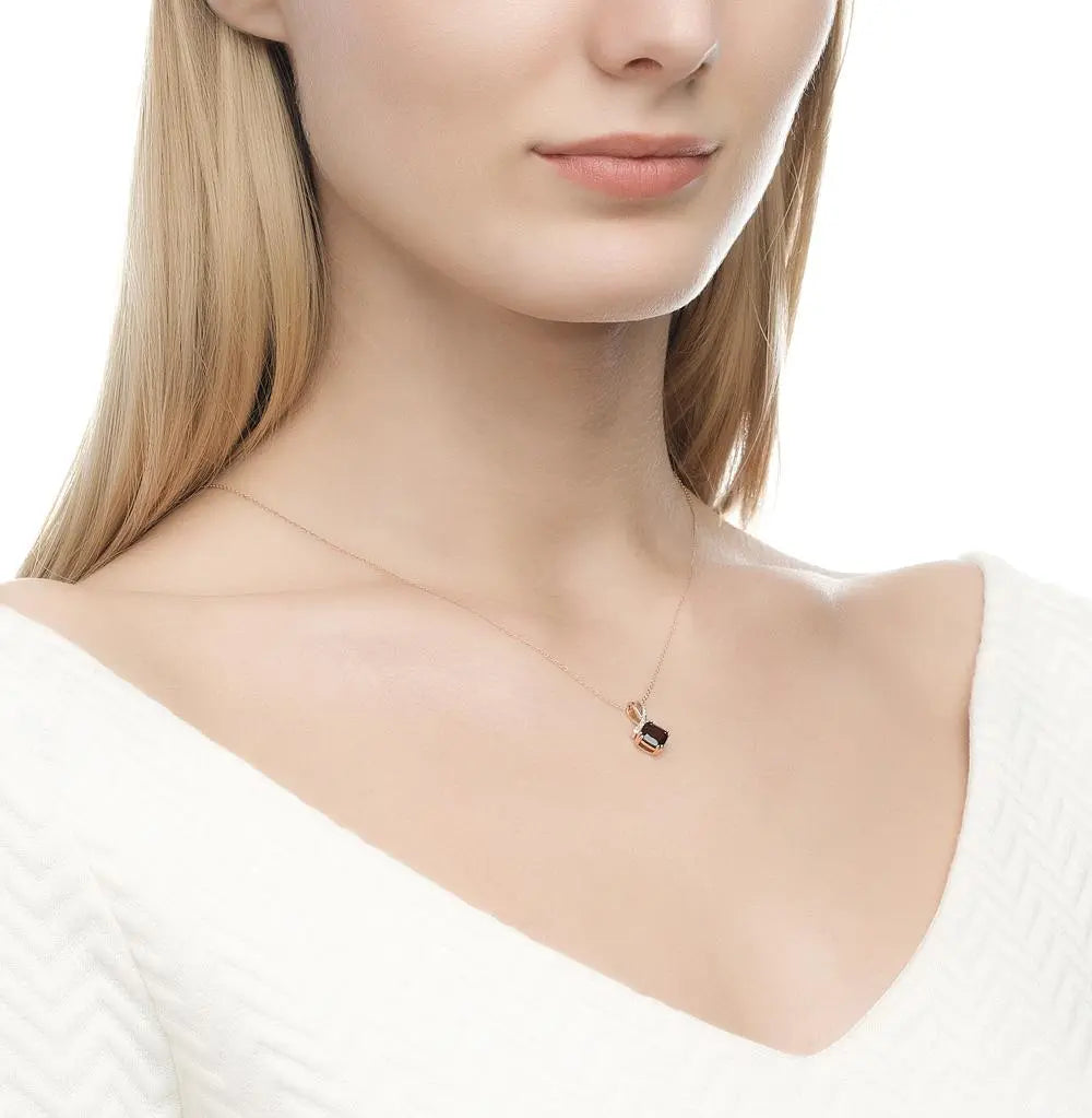 Rose Gold Cushion pendant necklace with garnet and diamonds - cushionblue