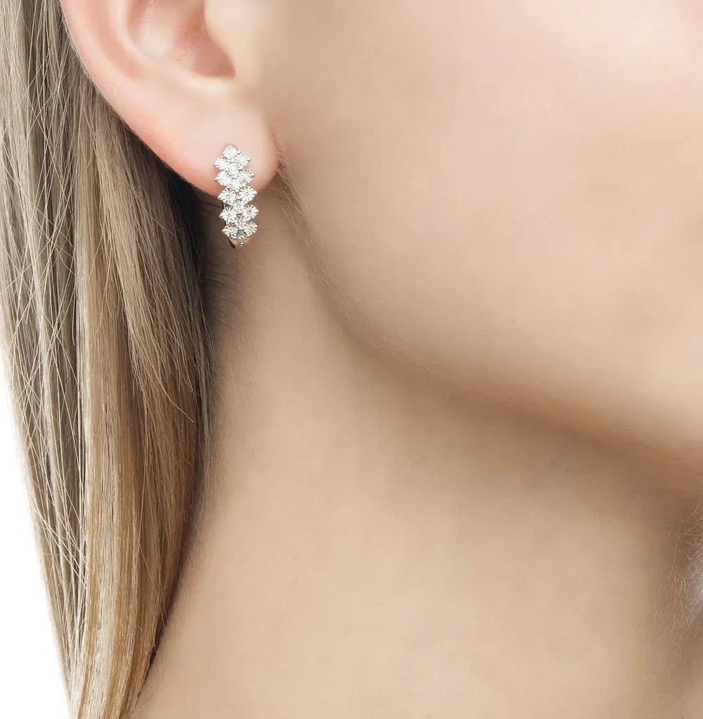 Rose Gold Latch back earrings with diamonds(0.12 ct) - cushionblue