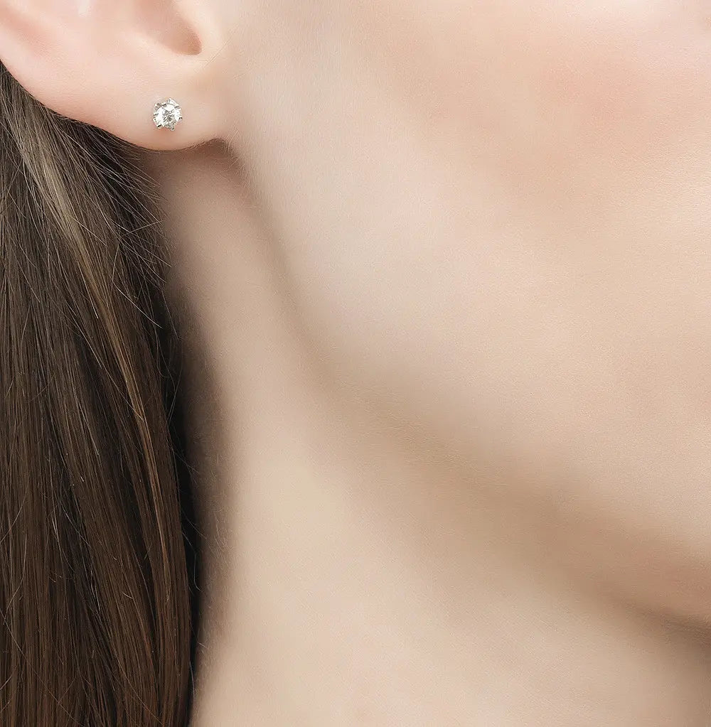 White Gold Studs with screws earrings with diamonds(0.34ct) Cushionblue