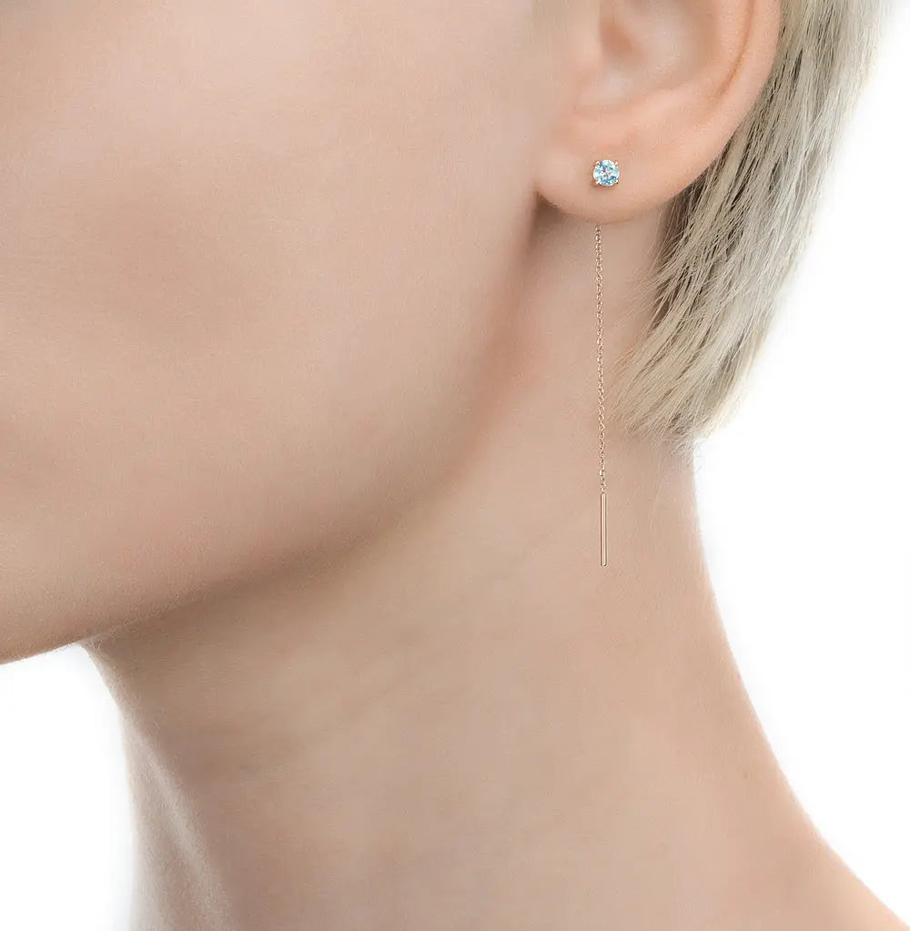 Rose Gold String earrings with blue topaz - cushionblue