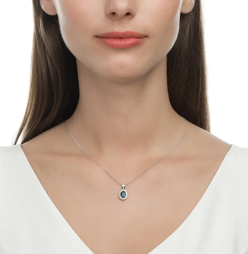 White Gold pendant necklace with sapphires and diamonds - cushionblue