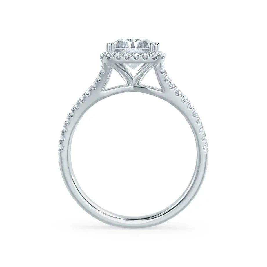 Radiant cut Natural Diamond Platinum Split Shank Halo Ring - cushionblue