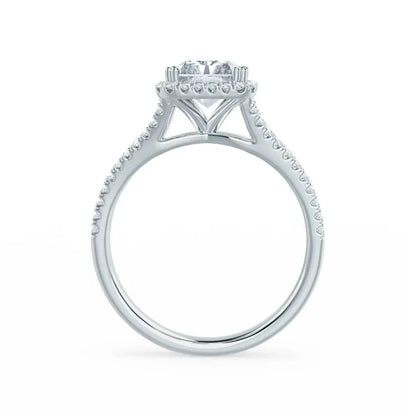 Radiant cut Natural Diamond Platinum Split Shank Halo Ring - cushionblue