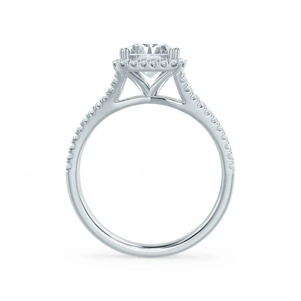 Radiant cut Natural Diamond Platinum Split Shank Halo Ring - cushionblue
