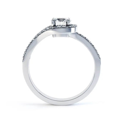 Round cut Natural Diamond loop halo design White Gold Ring - cushionblue