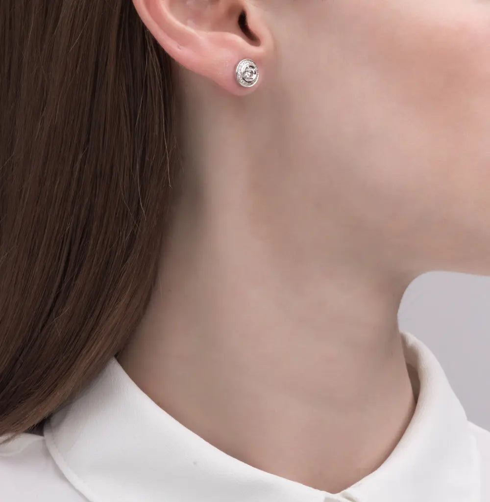 White Gold Studs with screws earrings with diamonds(0.13ct, 0.37ct) Cushionblue