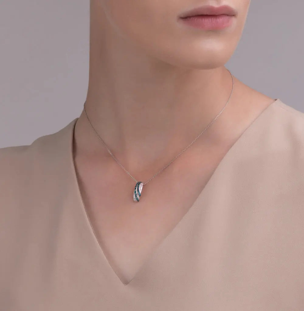 White Gold Unique pendant necklace with diamonds - cushionblue