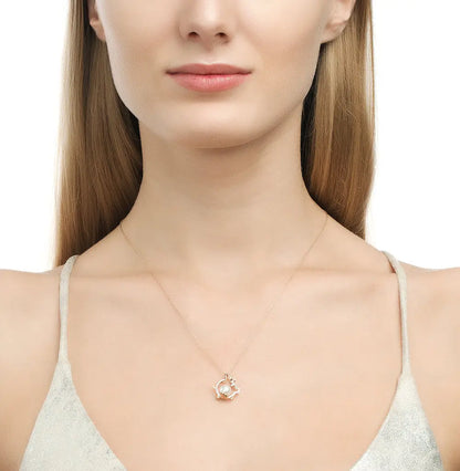 Rose Gold pendant necklace with pearls and diamonds - cushionblue