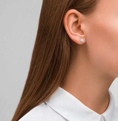 White Gold Studs with screws earrings with Round cut diamonds(0.20ct, 0.15ct) Cushionblue