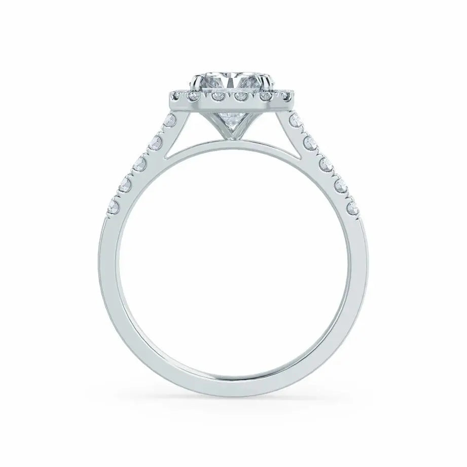 Radiant cut Natural Diamond White Gold Halo Ring - cushionblue