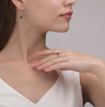 Rose Gold French lock earrings with Oval cut green amethyst and prasiolites - cushionblue