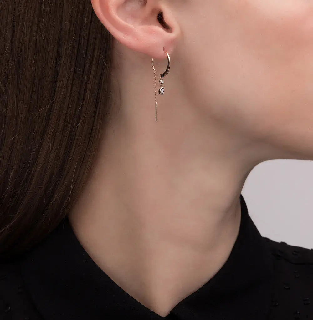 Rose Gold Unique String earrings with diamonds - cushionblue