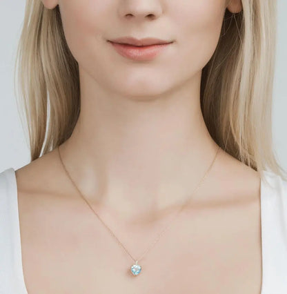 Heart shape Rose Gold pendant necklace with topaz and diamonds - cushionblue