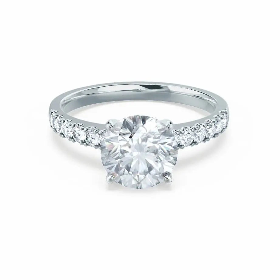 White Gold Round Brilliant Cut & Wedding Band Bridal Set Ring - cushionblue