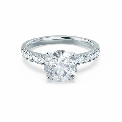 White Gold Round Brilliant Cut & Wedding Band Bridal Set Ring - cushionblue