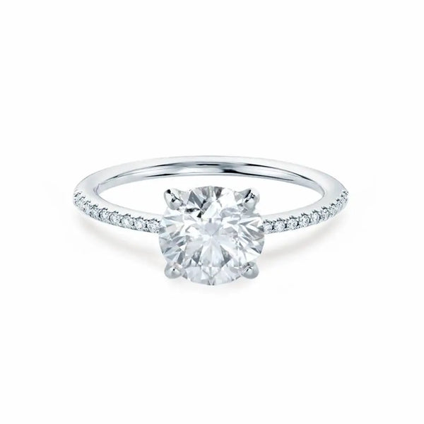 Round Cut White Gold Petite Pavé Bridal Set Ring - cushionblue
