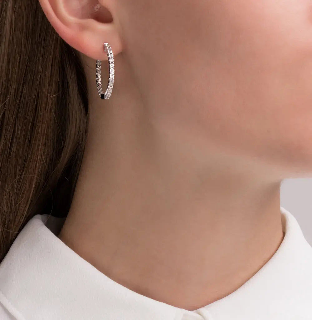 White Gold Simple Huggie earrings with diamonds(0.17ct) Cushionblue