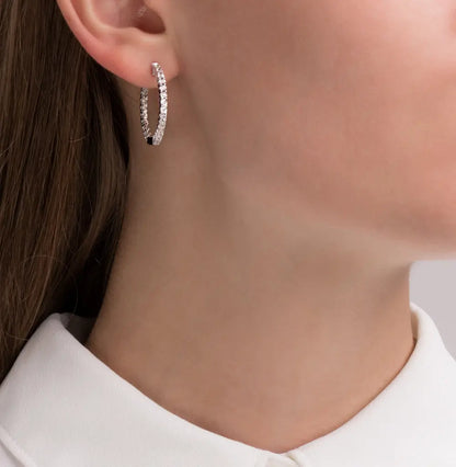 White Gold Simple Huggie earrings with diamonds(0.17ct) Cushionblue
