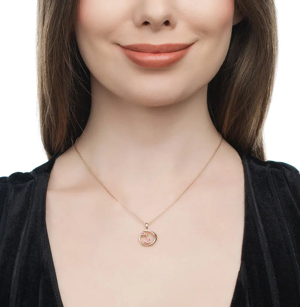 Rose Gold Round pendant necklace with tourmalines, rubies and diamonds - cushionblue