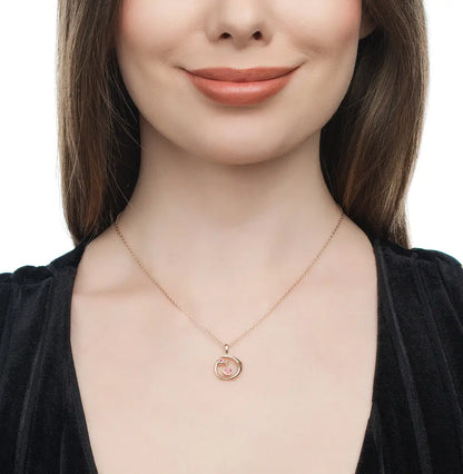 Rose Gold Round pendant necklace with tourmalines, rubies and diamonds - cushionblue