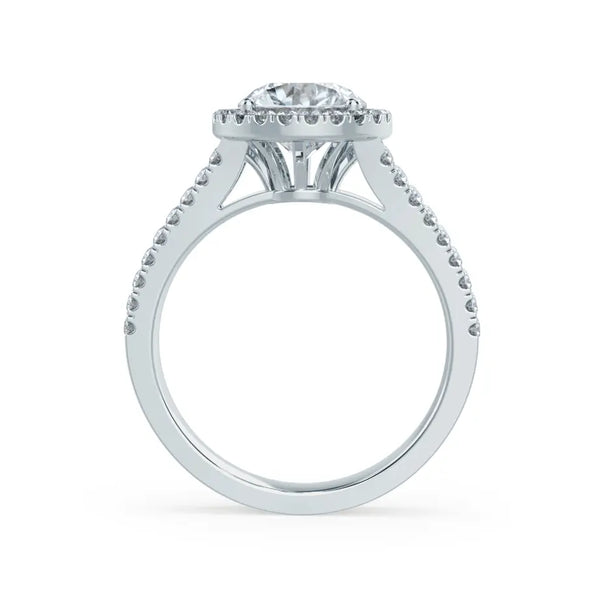 Round cut Natural Diamond White Gold Split Shank Halo Ring - cushionblue