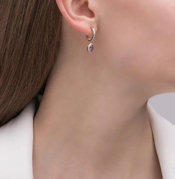 Rose Gold Latch back earrings with Oval cut Tanzanite and diamonds - cushionblue