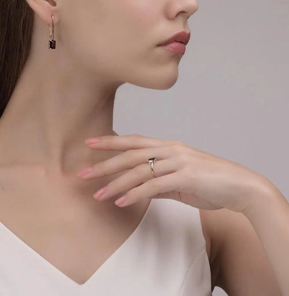 Rose Gold French lock earrings with Red garnet - cushionblue