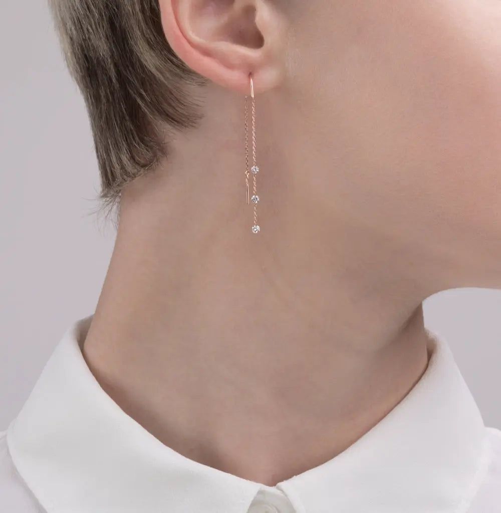 Rose Gold string earrings with Round cut diamonds - cushionblue
