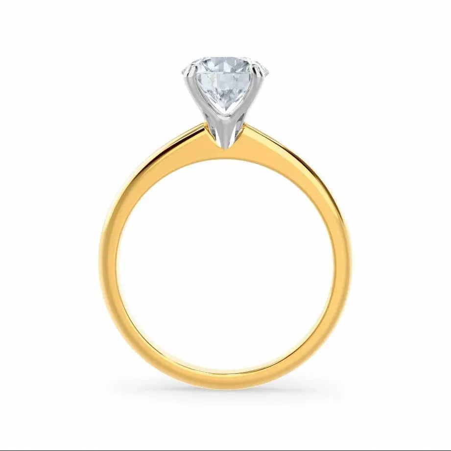 Round Cut Natural Diamond Solitaire Two Tone Yellow Gold Ring - cushionblue