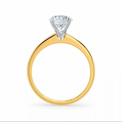 Round Cut Natural Diamond Solitaire Two Tone Yellow Gold Ring - cushionblue