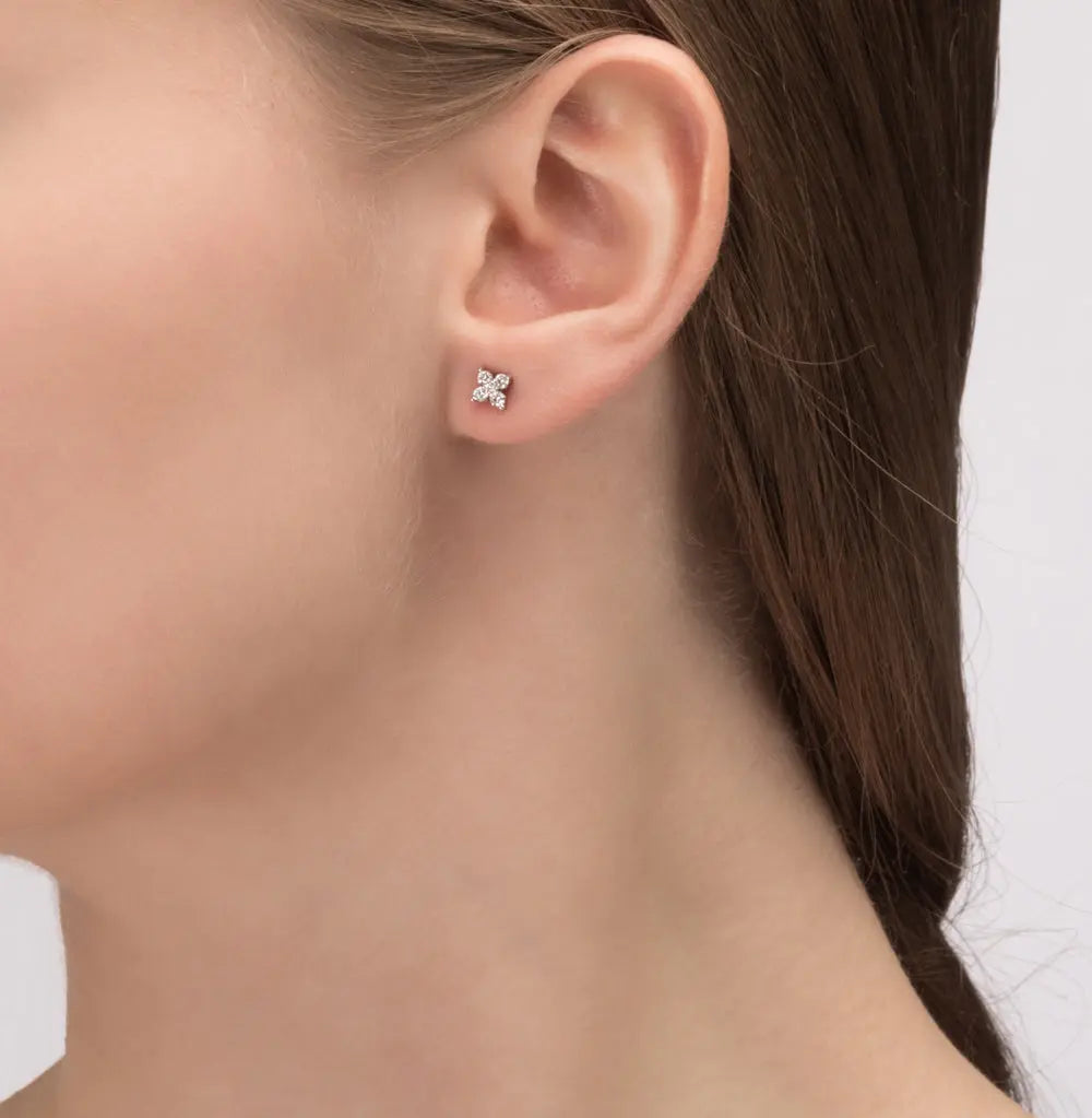 White Gold Studs with screws earrings with diamonds(0.26ct) Cushionblue