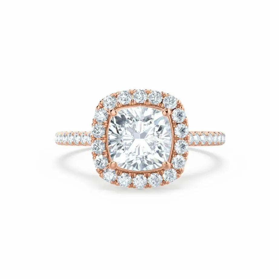 Cushion cut Natural Diamond Rose Gold Halo Ring - cushionblue