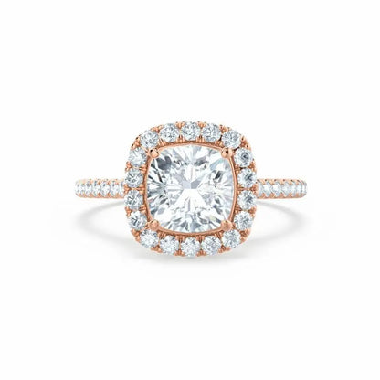 Cushion cut Natural Diamond Rose Gold Halo Ring - cushionblue